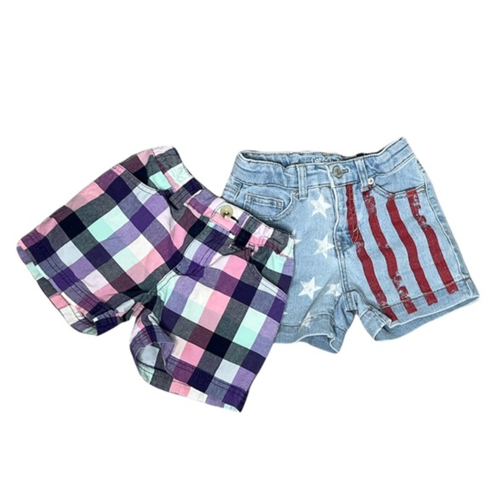 BUNDLE OF Girls CAT & JACK Jean Shorts & CHEROKEE Plaid Shorts